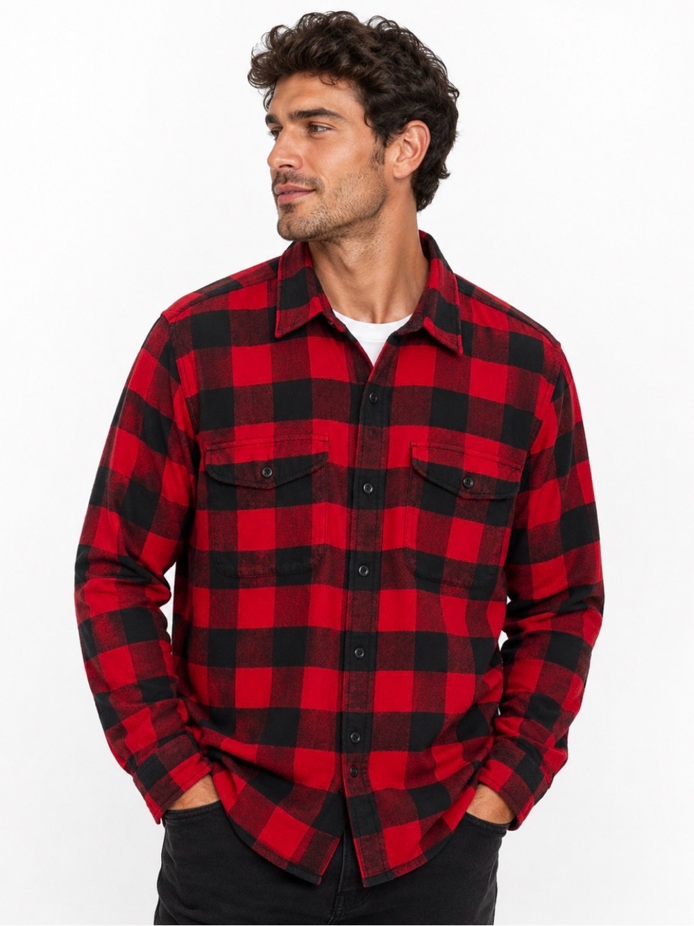 American Eagle Outfitters Men XXL Shirt Soft Red Black Buffalo Plaid Flannel